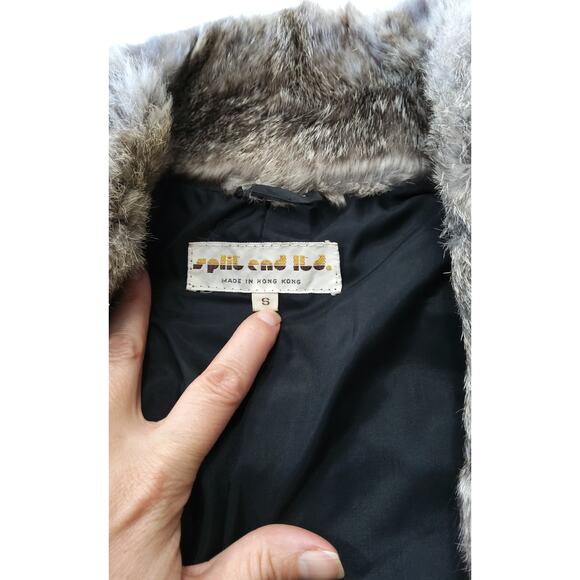 Vtg Luxury Rabbit Fur coat Gray Tan double lapel btn close old money glam chic - Picture 6 of 11